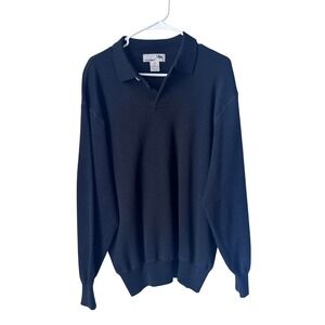 I Levrieri Black 100% Pure Merino Wool Long Sleeve Polo Sweater Made in Italy L